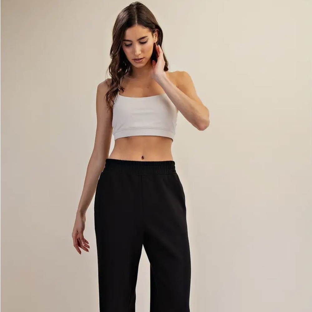 Rae Modal Women's Black Scuba Straight Pant with White Piping Size Medium